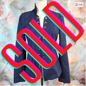 White House Black Market Blue Button Detail Military Style Jacket